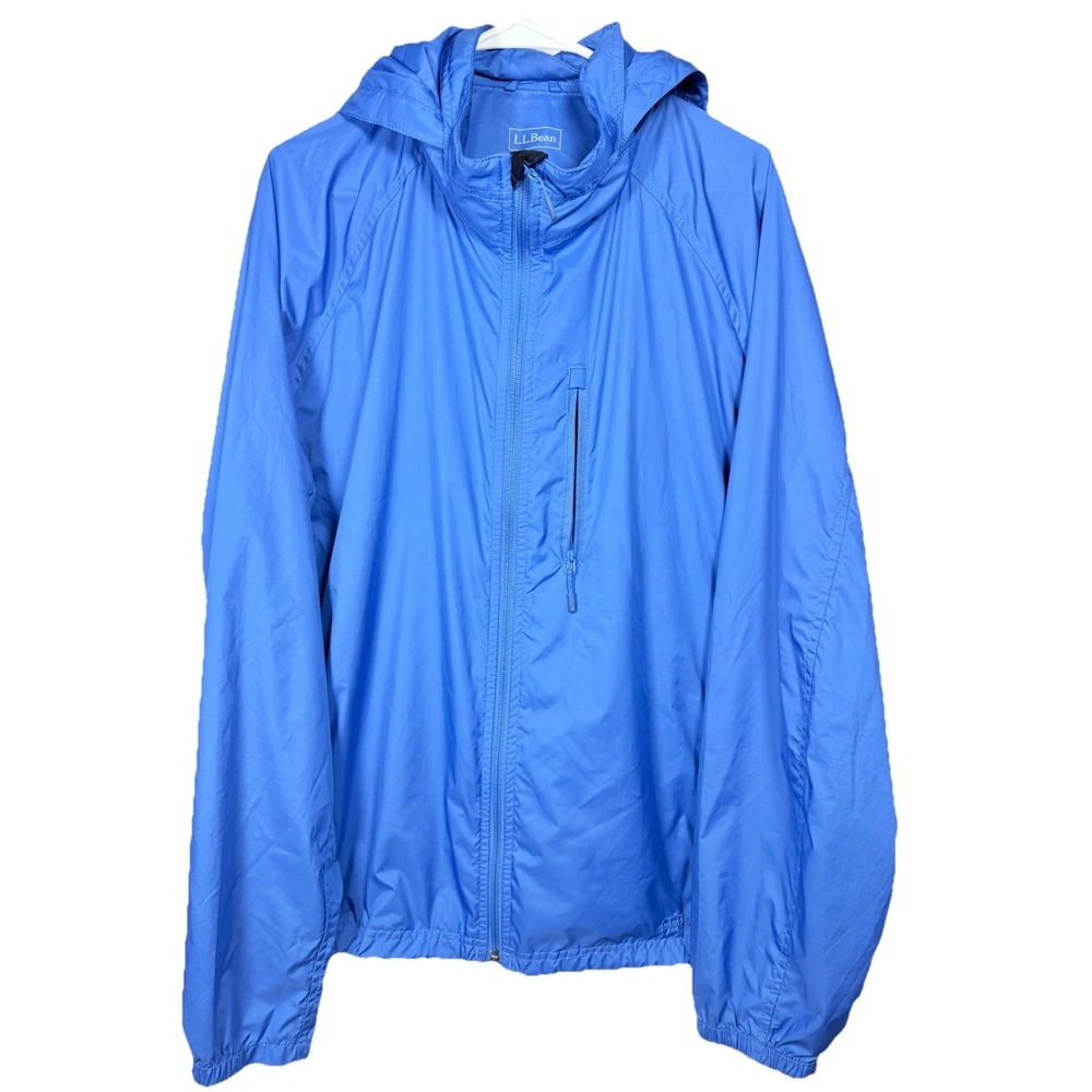 LL Bean Trail Model Rain Jacket Mens XL Blue Hooded Lightweight Gorpcore